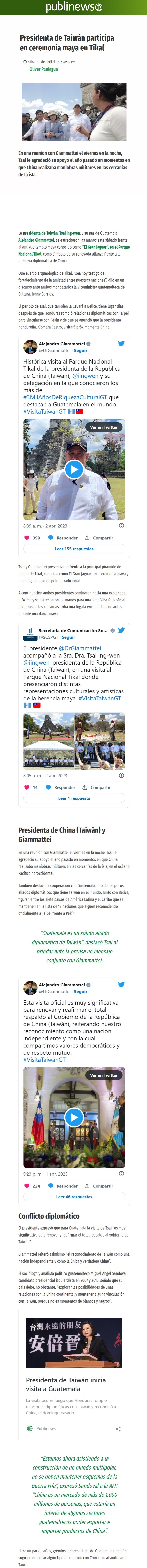Presidenta de Taiwán participa en ceremonia maya en Tikal