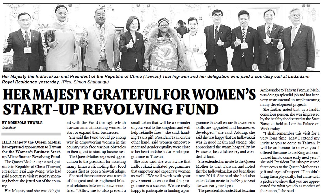 Her Majesty Grateful for Women’s Start-up Revolving Fund