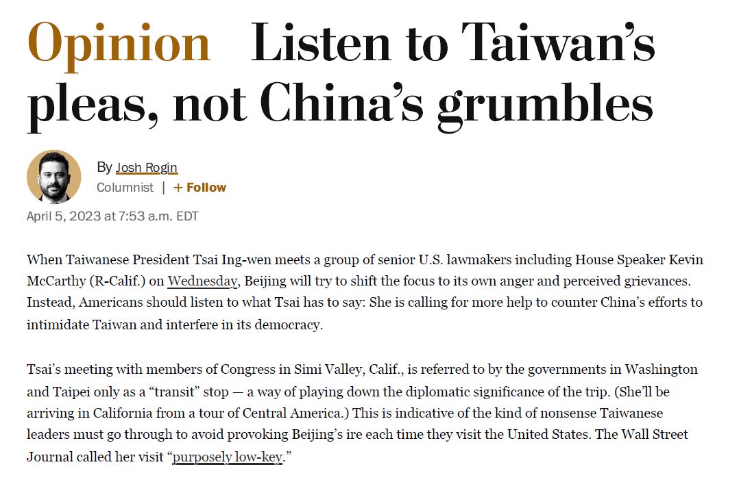 Listen to Taiwan’s pleas, not China’s grumbles